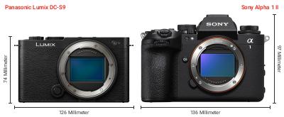 Größenvergleich: Panasonic Lumix DC-S9 vs. Sony Alpha 1 II Größenvergleich: Panasonic Lumix DC-S9 vs. Sony Alpha 1 II