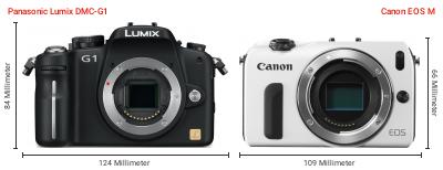 Größenvergleich: Panasonic Lumix DMC-G1 vs. Canon EOS M Größenvergleich: Panasonic Lumix DMC-G1 vs. Canon EOS M