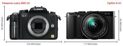 Größenvergleich: Panasonic Lumix DMC-G1 vs. Fujifilm X-A1 Größenvergleich: Panasonic Lumix DMC-G1 vs. Fujifilm X-A1
