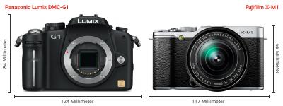 Größenvergleich: Panasonic Lumix DMC-G1 vs. Fujifilm X-M1 Größenvergleich: Panasonic Lumix DMC-G1 vs. Fujifilm X-M1