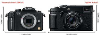 Größenvergleich: Panasonic Lumix DMC-G1 vs. Fujifilm X-Pro2 Größenvergleich: Panasonic Lumix DMC-G1 vs. Fujifilm X-Pro2