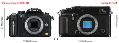 Größenvergleich: Panasonic Lumix DMC-G1 vs. Fujifilm X-Pro3 Größenvergleich: Panasonic Lumix DMC-G1 vs. Fujifilm X-Pro3