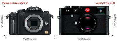 Größenvergleich: Panasonic Lumix DMC-G1 vs. Leica M (Typ 240) Größenvergleich: Panasonic Lumix DMC-G1 vs. Leica M (Typ 240)