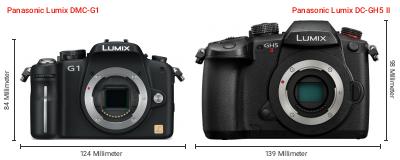 Größenvergleich: Panasonic Lumix DMC-G1 vs. Panasonic Lumix DC-GH5 II Größenvergleich: Panasonic Lumix DMC-G1 vs. Panasonic Lumix DC-GH5 II
