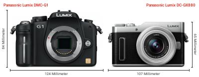 Größenvergleich: Panasonic Lumix DMC-G1 vs. Panasonic Lumix DC-GX880 Größenvergleich: Panasonic Lumix DMC-G1 vs. Panasonic Lumix DC-GX880