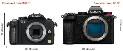 Größenvergleich: Panasonic Lumix DMC-G1 vs. Panasonic Lumix DC-S5 Größenvergleich: Panasonic Lumix DMC-G1 vs. Panasonic Lumix DC-S5