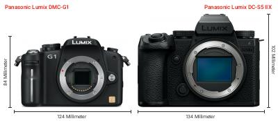 Größenvergleich: Panasonic Lumix DMC-G1 vs. Panasonic Lumix DC-S5 IIX Größenvergleich: Panasonic Lumix DMC-G1 vs. Panasonic Lumix DC-S5 IIX