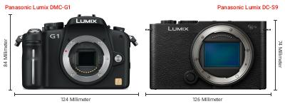 Größenvergleich: Panasonic Lumix DMC-G1 vs. Panasonic Lumix DC-S9 Größenvergleich: Panasonic Lumix DMC-G1 vs. Panasonic Lumix DC-S9