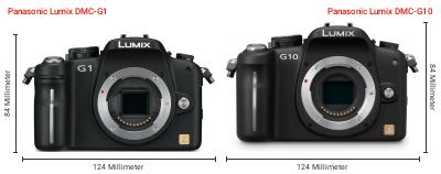 Größenvergleich: Panasonic Lumix DMC-G1 vs. Panasonic Lumix DMC-G10 Größenvergleich: Panasonic Lumix DMC-G1 vs. Panasonic Lumix DMC-G10