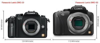 Größenvergleich: Panasonic Lumix DMC-G1 vs. Panasonic Lumix DMC-G3 Größenvergleich: Panasonic Lumix DMC-G1 vs. Panasonic Lumix DMC-G3