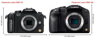 Größenvergleich: Panasonic Lumix DMC-G1 vs. Panasonic Lumix DMC-G6 Größenvergleich: Panasonic Lumix DMC-G1 vs. Panasonic Lumix DMC-G6