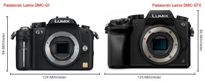 Größenvergleich: Panasonic Lumix DMC-G1 vs. Panasonic Lumix DMC-G70 Größenvergleich: Panasonic Lumix DMC-G1 vs. Panasonic Lumix DMC-G70