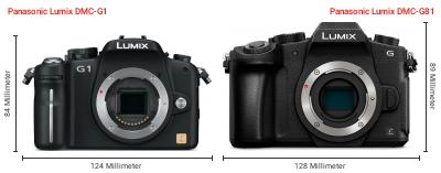 Größenvergleich: Panasonic Lumix DMC-G1 vs. Panasonic Lumix DMC-G81 Größenvergleich: Panasonic Lumix DMC-G1 vs. Panasonic Lumix DMC-G81