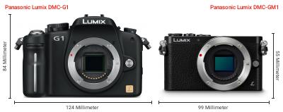 Größenvergleich: Panasonic Lumix DMC-G1 vs. Panasonic Lumix DMC-GM1 Größenvergleich: Panasonic Lumix DMC-G1 vs. Panasonic Lumix DMC-GM1