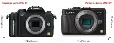 Größenvergleich: Panasonic Lumix DMC-G1 vs. Panasonic Lumix DMC-GX1 Größenvergleich: Panasonic Lumix DMC-G1 vs. Panasonic Lumix DMC-GX1