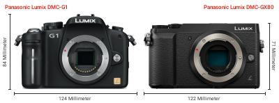 Größenvergleich: Panasonic Lumix DMC-G1 vs. Panasonic Lumix DMC-GX80 Größenvergleich: Panasonic Lumix DMC-G1 vs. Panasonic Lumix DMC-GX80