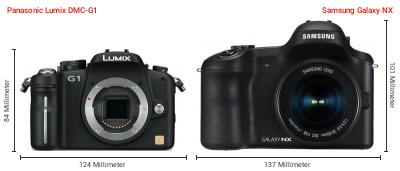 Größenvergleich: Panasonic Lumix DMC-G1 vs. Samsung Galaxy NX Größenvergleich: Panasonic Lumix DMC-G1 vs. Samsung Galaxy NX