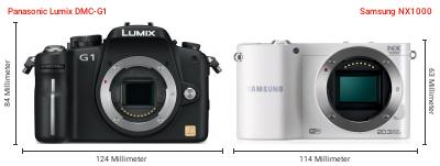 Größenvergleich: Panasonic Lumix DMC-G1 vs. Samsung NX1000 Größenvergleich: Panasonic Lumix DMC-G1 vs. Samsung NX1000