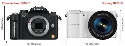 Größenvergleich: Panasonic Lumix DMC-G1 vs. Samsung NX2000 Größenvergleich: Panasonic Lumix DMC-G1 vs. Samsung NX2000