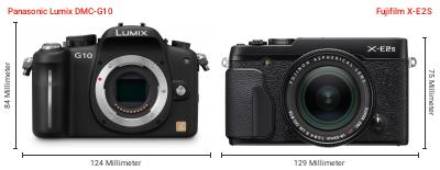 Größenvergleich: Panasonic Lumix DMC-G10 vs. Fujifilm X-E2S