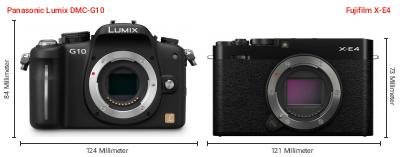 Größenvergleich: Panasonic Lumix DMC-G10 vs. Fujifilm X-E4