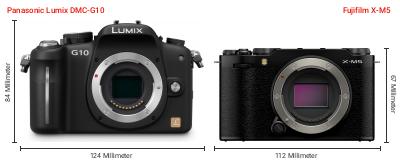 Größenvergleich: Panasonic Lumix DMC-G10 vs. Fujifilm X-M5
