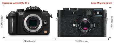 Größenvergleich: Panasonic Lumix DMC-G10 vs. Leica M Monochrom Größenvergleich: Panasonic Lumix DMC-G10 vs. Leica M Monochrom