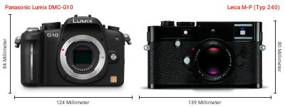 Größenvergleich: Panasonic Lumix DMC-G10 vs. Leica M-P (Typ 240) Größenvergleich: Panasonic Lumix DMC-G10 vs. Leica M-P (Typ 240)