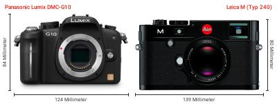 Größenvergleich: Panasonic Lumix DMC-G10 vs. Leica M (Typ 240) Größenvergleich: Panasonic Lumix DMC-G10 vs. Leica M (Typ 240)
