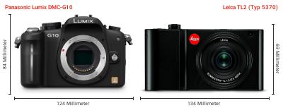 Größenvergleich: Panasonic Lumix DMC-G10 vs. Leica TL2 (Typ 5370)