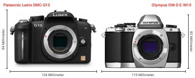 Größenvergleich: Panasonic Lumix DMC-G10 vs. OM System OM-D E-M10 Größenvergleich: Panasonic Lumix DMC-G10 vs. OM System OM-D E-M10