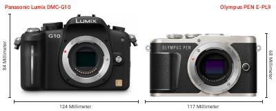 Größenvergleich: Panasonic Lumix DMC-G10 vs. OM System PEN E-PL9 Größenvergleich: Panasonic Lumix DMC-G10 vs. OM System PEN E-PL9