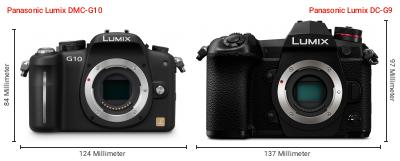 Größenvergleich: Panasonic Lumix DMC-G10 vs. Panasonic Lumix DC-G9 Größenvergleich: Panasonic Lumix DMC-G10 vs. Panasonic Lumix DC-G9