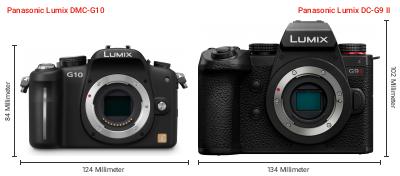 Größenvergleich: Panasonic Lumix DMC-G10 vs. Panasonic Lumix DC-G9 II Größenvergleich: Panasonic Lumix DMC-G10 vs. Panasonic Lumix DC-G9 II