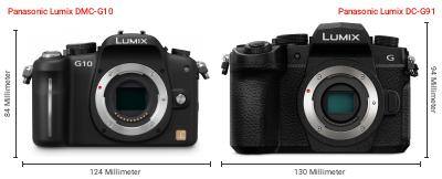 Größenvergleich: Panasonic Lumix DMC-G10 vs. Panasonic Lumix DC-G91 Größenvergleich: Panasonic Lumix DMC-G10 vs. Panasonic Lumix DC-G91