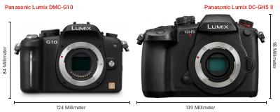 Größenvergleich: Panasonic Lumix DMC-G10 vs. Panasonic Lumix DC-GH5 II Größenvergleich: Panasonic Lumix DMC-G10 vs. Panasonic Lumix DC-GH5 II