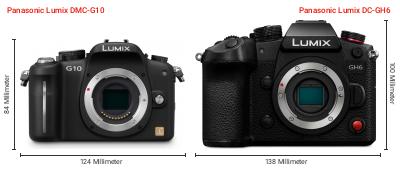 Größenvergleich: Panasonic Lumix DMC-G10 vs. Panasonic Lumix DC-GH6 Größenvergleich: Panasonic Lumix DMC-G10 vs. Panasonic Lumix DC-GH6