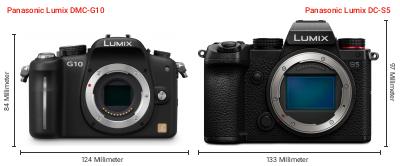 Größenvergleich: Panasonic Lumix DMC-G10 vs. Panasonic Lumix DC-S5 Größenvergleich: Panasonic Lumix DMC-G10 vs. Panasonic Lumix DC-S5