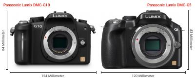 Größenvergleich: Panasonic Lumix DMC-G10 vs. Panasonic Lumix DMC-G5 Größenvergleich: Panasonic Lumix DMC-G10 vs. Panasonic Lumix DMC-G5