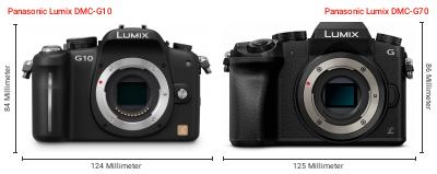 Größenvergleich: Panasonic Lumix DMC-G10 vs. Panasonic Lumix DMC-G70 Größenvergleich: Panasonic Lumix DMC-G10 vs. Panasonic Lumix DMC-G70