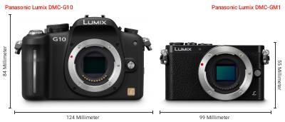 Größenvergleich: Panasonic Lumix DMC-G10 vs. Panasonic Lumix DMC-GM1 Größenvergleich: Panasonic Lumix DMC-G10 vs. Panasonic Lumix DMC-GM1