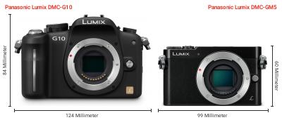 Größenvergleich: Panasonic Lumix DMC-G10 vs. Panasonic Lumix DMC-GM5 Größenvergleich: Panasonic Lumix DMC-G10 vs. Panasonic Lumix DMC-GM5