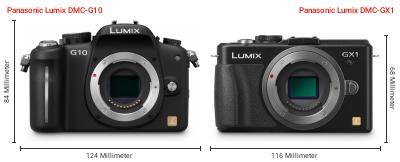 Größenvergleich: Panasonic Lumix DMC-G10 vs. Panasonic Lumix DMC-GX1 Größenvergleich: Panasonic Lumix DMC-G10 vs. Panasonic Lumix DMC-GX1