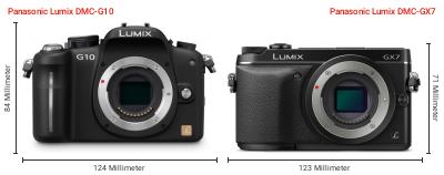 Größenvergleich: Panasonic Lumix DMC-G10 vs. Panasonic Lumix DMC-GX7 Größenvergleich: Panasonic Lumix DMC-G10 vs. Panasonic Lumix DMC-GX7