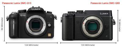 Größenvergleich: Panasonic Lumix DMC-G10 vs. Panasonic Lumix DMC-GX8 Größenvergleich: Panasonic Lumix DMC-G10 vs. Panasonic Lumix DMC-GX8
