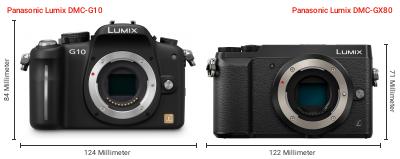 Größenvergleich: Panasonic Lumix DMC-G10 vs. Panasonic Lumix DMC-GX80 Größenvergleich: Panasonic Lumix DMC-G10 vs. Panasonic Lumix DMC-GX80