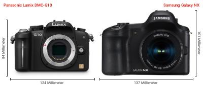 Größenvergleich: Panasonic Lumix DMC-G10 vs. Samsung Galaxy NX Größenvergleich: Panasonic Lumix DMC-G10 vs. Samsung Galaxy NX