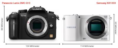 Größenvergleich: Panasonic Lumix DMC-G10 vs. Samsung NX1000 Größenvergleich: Panasonic Lumix DMC-G10 vs. Samsung NX1000