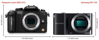 Größenvergleich: Panasonic Lumix DMC-G10 vs. Samsung NX1100 Größenvergleich: Panasonic Lumix DMC-G10 vs. Samsung NX1100