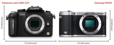 Größenvergleich: Panasonic Lumix DMC-G10 vs. Samsung NX300 Größenvergleich: Panasonic Lumix DMC-G10 vs. Samsung NX300